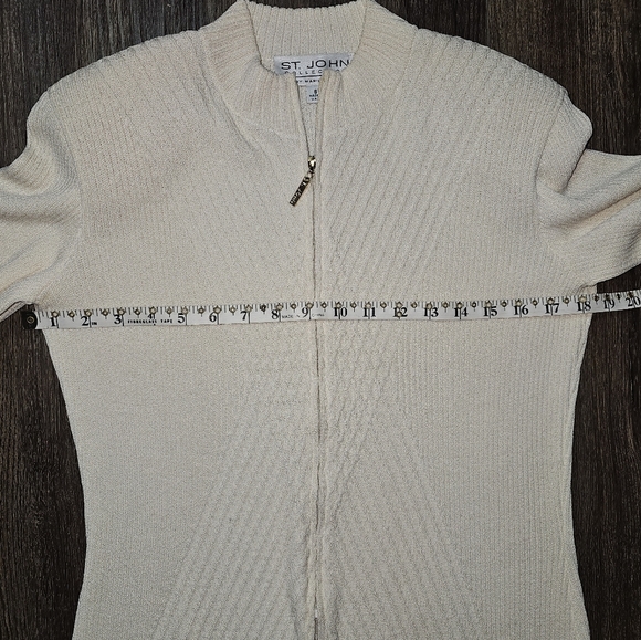 St John Collection Womens Santana Knit Zipper Cardigan, Ivory Sz 6,Old Money - Picture 9 of 12